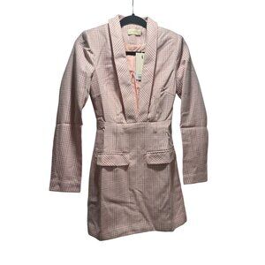 Choosy Pink & White Houndstooth Long Blazer Dress With Pockets & Tags Size 0